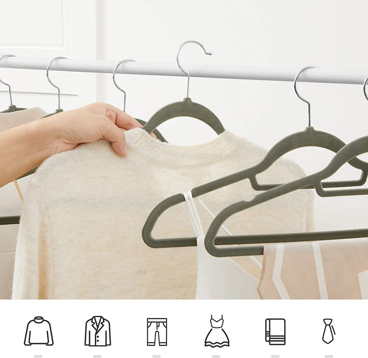 Kleiderbügel, Samt, 20 Stück, 0,6 cm dick, Anzugbügel, Jackenbügel mit Rutschfester Oberfläche, mit Zwei Einkerbungen, 360°drehbarer Haken, Antirutsch