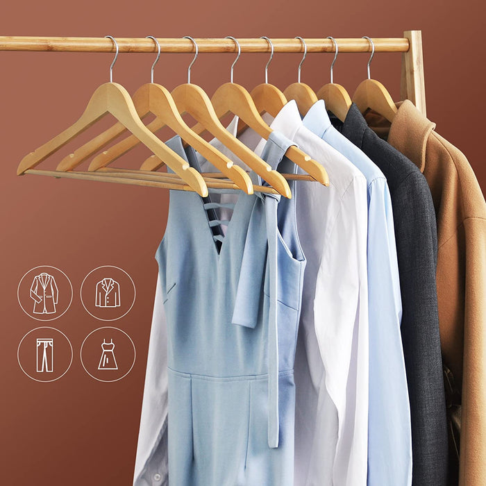 Kleiderbügel aus Holz, 10er Set, Anzugbügel aus Massivholz, Jackenbügel, Einkerbungen im Schulterbereich, rutschfest, für Jacken, Hemden