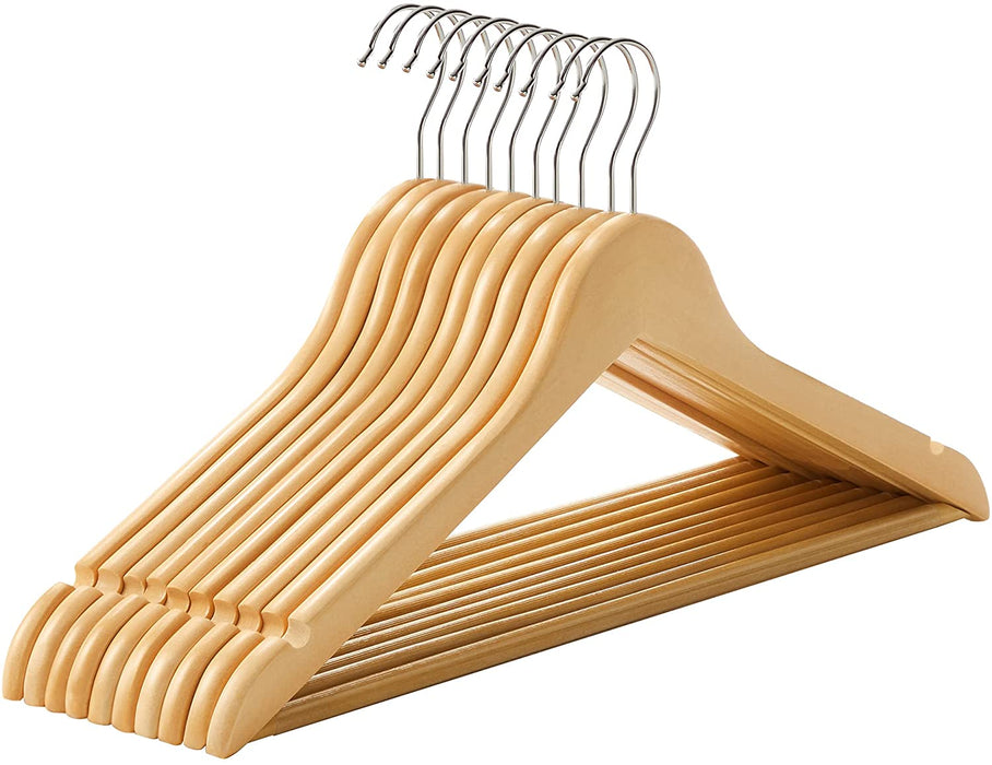Kleiderbügel aus Holz, 10er Set, Anzugbügel aus Massivholz, Jackenbügel, Einkerbungen im Schulterbereich, rutschfest, für Jacken, Hemden