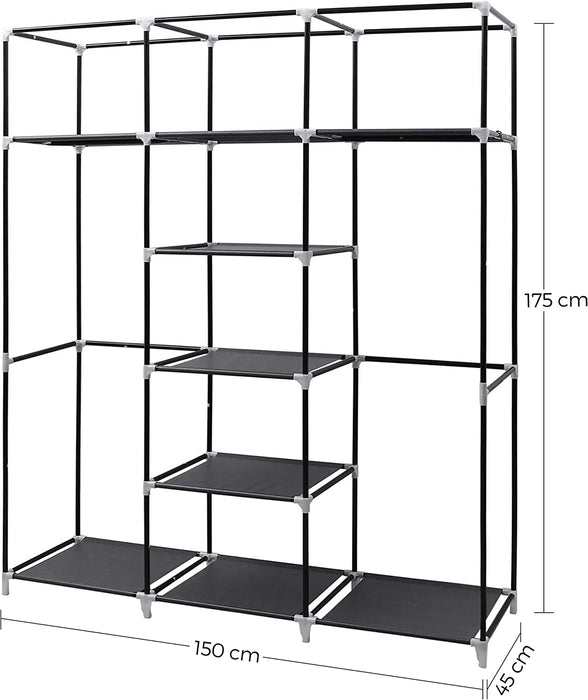 Kleiderschrank, Faltschrank, Stoffschrank, faltbare Garderobe mit 2 Kleiderstange, 175 x 150 x 45 cm, schwarz