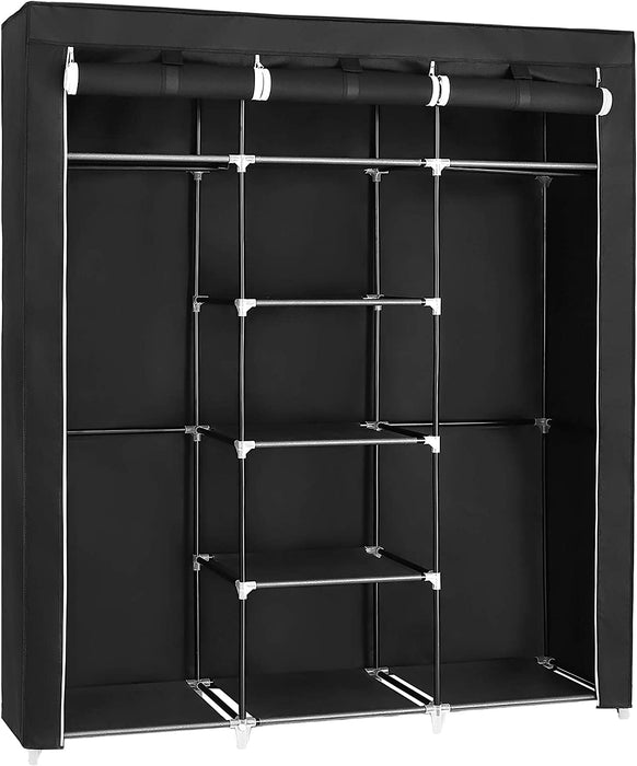 Kleiderschrank, Faltschrank, Stoffschrank, faltbare Garderobe mit 2 Kleiderstange, 175 x 150 x 45 cm, schwarz