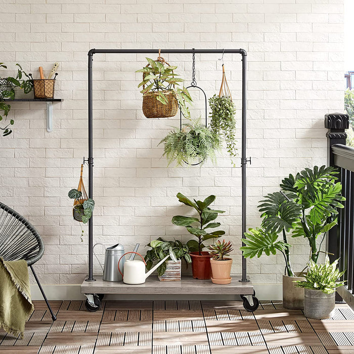 Kleiderständer, Garderobe, Garderobenständer, Kleiderstange bis 90 kg belastbar, mit Ablage, arretierbare Rollen, Industrie-Design, Wohnzimmer, Flur