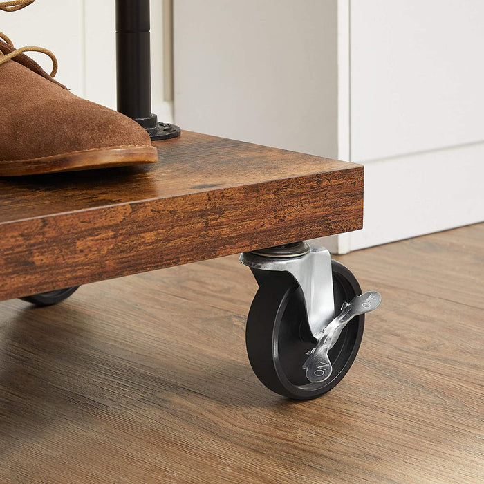 Kleiderständer, Garderobe, Garderobenständer, Kleiderstange bis 90 kg belastbar, mit Ablage, arretierbare Rollen, Industrie-Design, Wohnzimmer, Flur