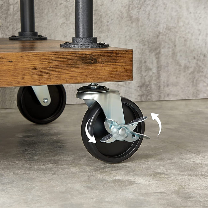 Kleiderständer auf Rollen, Garderobenständer, mit 5 Ablagen, aus Metallrohren, Holzoptik, Vintage, dunkelbraun