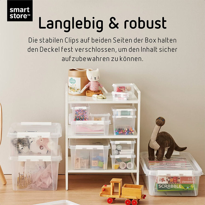 Kleine Aufbewahrungsboxen 1,5 L – 8 transparente und stapelbare Boxen mit Deckel und Clipverschluss weiss– BPA-frei und lebensmittelecht 