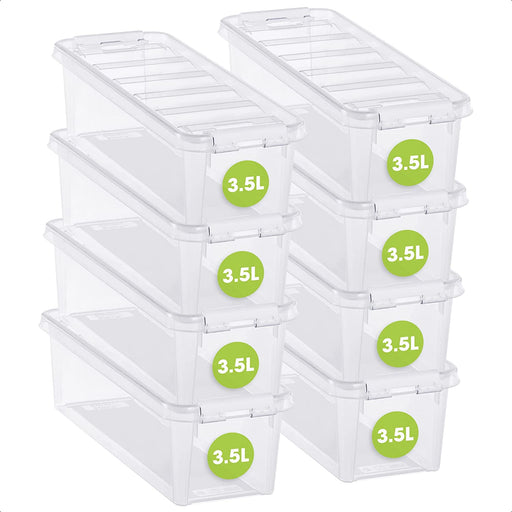 Kleine Aufbewahrungsboxen 3.5 L – 8 transparente und stapelbare Boxen mit Deckel und Clipverschluss weiss– BPA-frei und lebensmittelecht 