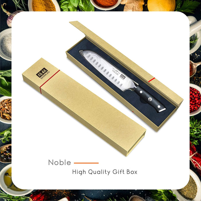 Kochmesser Küchenmesser, SHAN ZU Chefmesser Santoku Deutscher Carbon Edelstahl Scharfe Messerklinge 18cm Ergonomischer Griff Geschenkbox