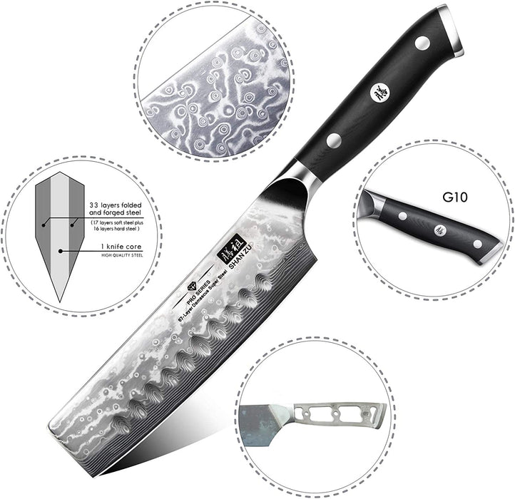 Kochmesser Nakiri Küchenmesser Profi Messer 16.5 cm Allzweckmesser Damaskus Edelstahl Extra Scharfe Messerklinge mit ergonomischer Griff 
