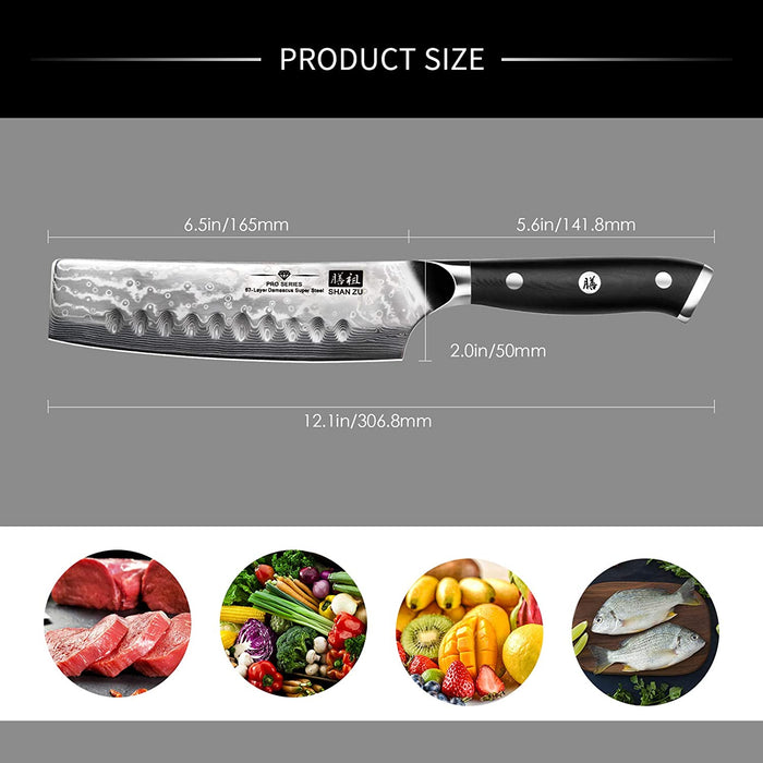 Kochmesser Nakiri Küchenmesser Profi Messer 16.5 cm Allzweckmesser Damaskus Edelstahl Extra Scharfe Messerklinge mit ergonomischer Griff 