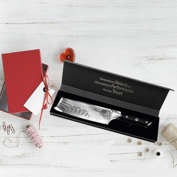 Kochmesser Nakiri Küchenmesser Profi Messer 16.5 cm Allzweckmesser Damaskus Edelstahl Extra Scharfe Messerklinge mit ergonomischer Griff 