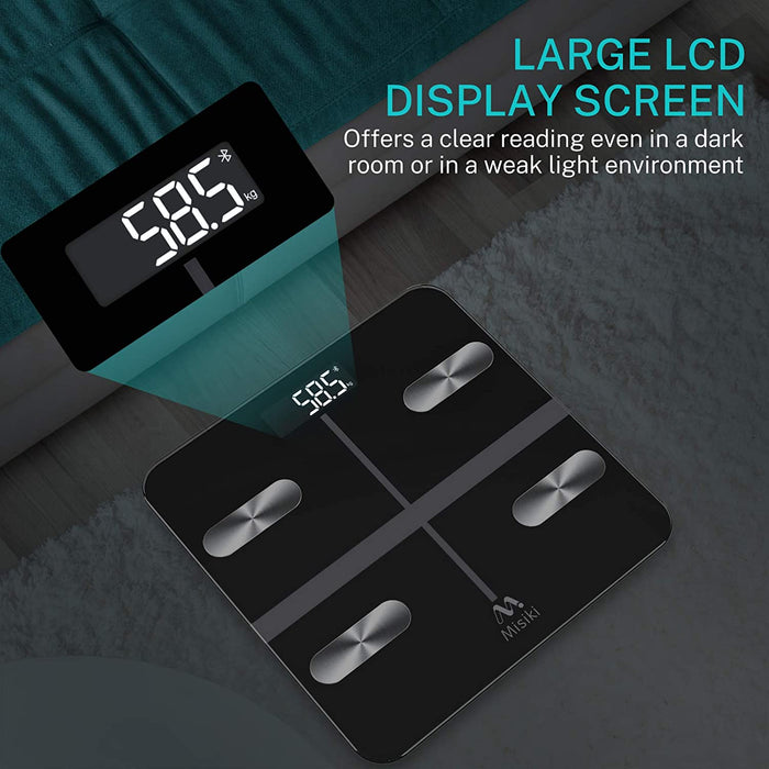 Körperfettwaage, Misiki Digital Personenwaagen Körperanalysewaagen Bluetooth BMI Waage mit LCD Display für Körperfett, Smart Waage mit App
