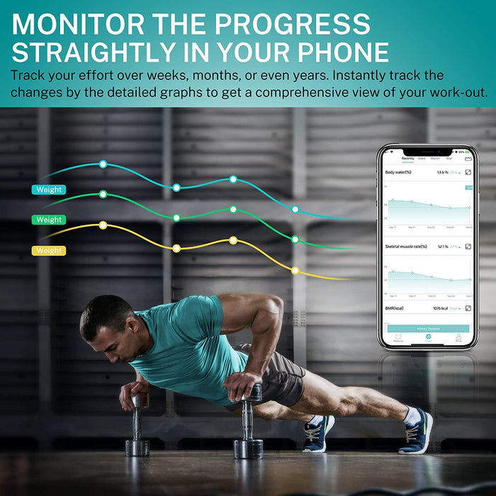 Körperfettwaage, Misiki Digital Personenwaagen Körperanalysewaagen Bluetooth BMI Waage mit LCD Display für Körperfett, Smart Waage mit App