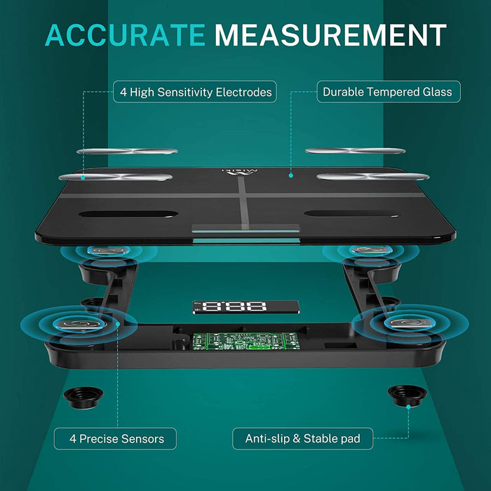 Körperfettwaage, Misiki Digital Personenwaagen Körperanalysewaagen Bluetooth BMI Waage mit LCD Display für Körperfett, Smart Waage mit App