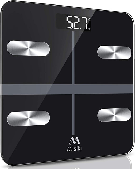Körperfettwaage, Misiki Digital Personenwaagen Körperanalysewaagen Bluetooth BMI Waage mit LCD Display für Körperfett, Smart Waage mit App