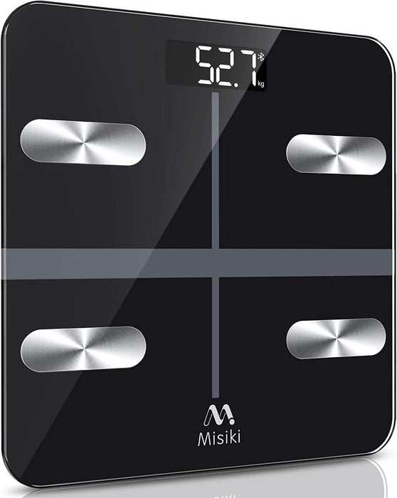 Körperfettwaage, Misiki Digital Personenwaagen Körperanalysewaagen Bluetooth BMI Waage mit LCD Display für Körperfett, Smart Waage mit App