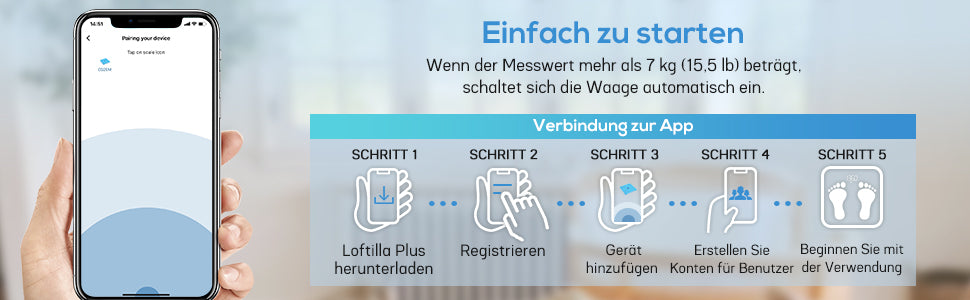  Körperfettwaage, Personenwaage digital mit Bluetooth App, Waage Personen für Körperfett und Muskelmasse, BMI, Protein, BMR, usw. 180kg (Schwarz)