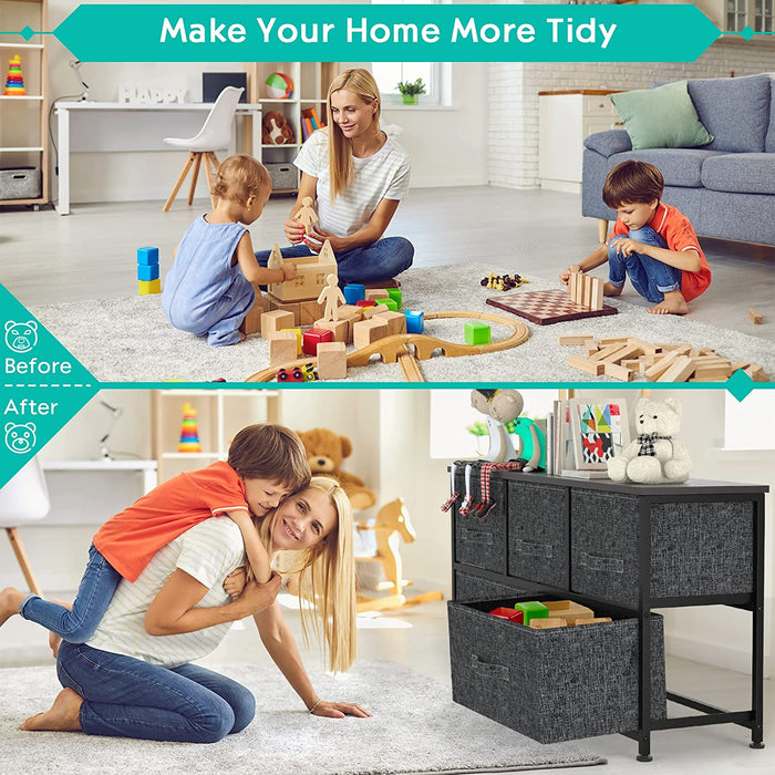 Kommode Schmal Schrank mit 5 Schubladen aus Stoff, praktische Aufbewahrungskommode, Ordnungsmöbel für Schlafzimmer, Kinderzimmer