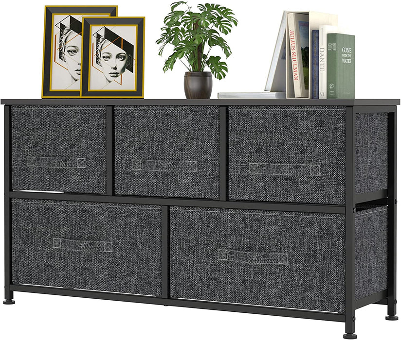 Kommode Schmal Schrank mit 5 Schubladen aus Stoff, praktische Aufbewahrungskommode, Ordnungsmöbel für Schlafzimmer, Kinderzimmer