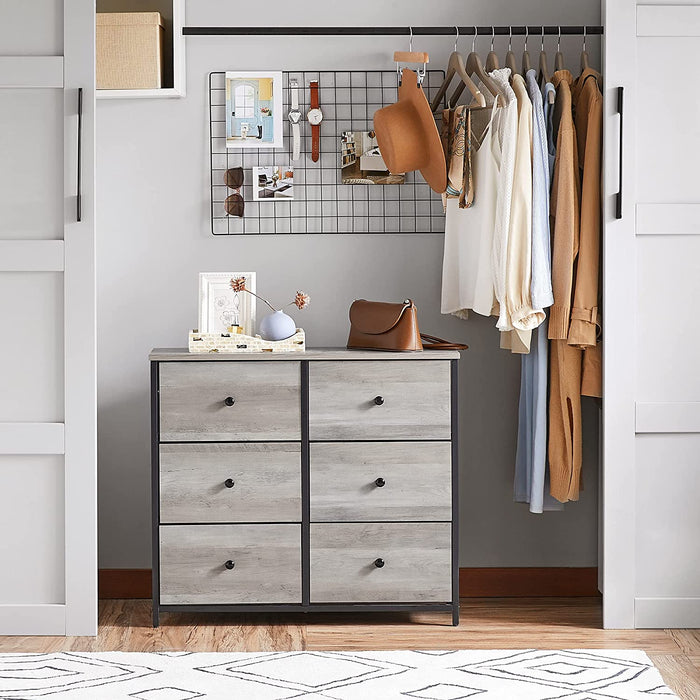 Kommode, Schrank, 6 Stoffschubladen mit MDF-Front, Metallgestell, bis 25 kg belastbar, Industrie-Design, für Kinderzimmer, Schlafzimmer, Flur