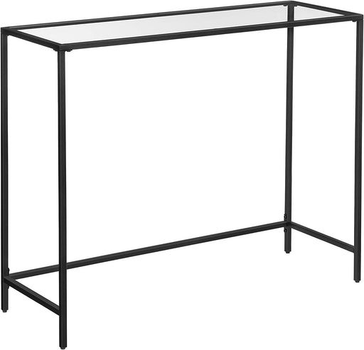 Konsolentisch, Beistelltisch aus Hartglas, 100 x 35 x 80 cm, einfacher Aufbau, verstellbare Füße, Wohnzimmer, Flur, schwarz