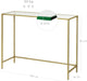 Konsolentisch, Beistelltisch aus Hartglas, moderner Sofatisch, einfacher Aufbau, verstellbare Füße, Wohnzimmer, Flur, goldfarben