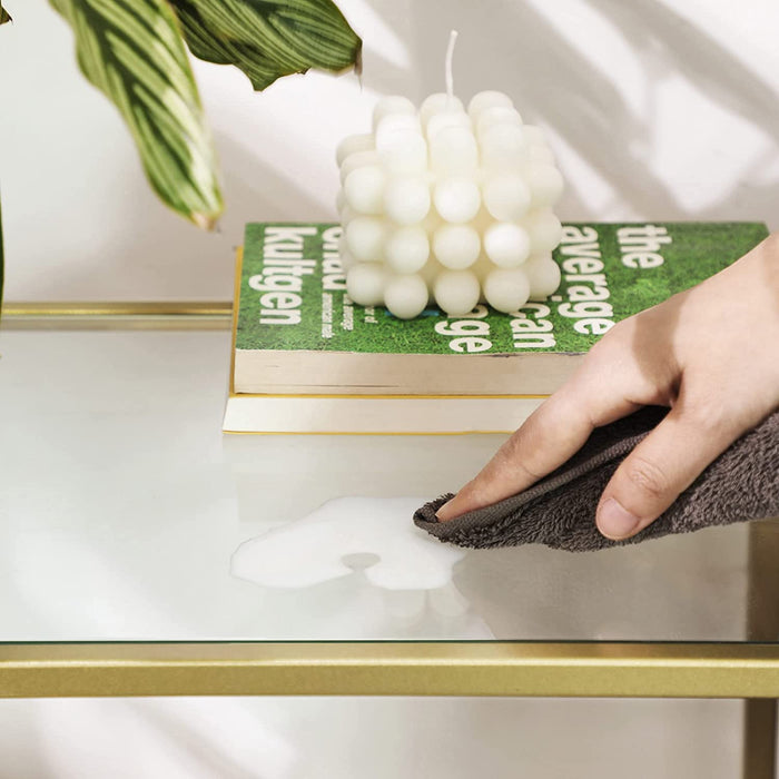 Konsolentisch, Beistelltisch aus Hartglas, moderner Sofatisch, einfacher Aufbau, verstellbare Füße, Wohnzimmer, Flur, goldfarben