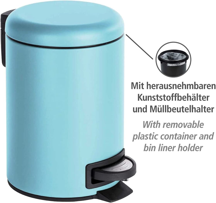 Kosmetik Treteimer Leman Blau 3 l - Kosmetikeimer, Mülleimer Fassungsvermögen: 3 l, Stahl, 17 x 25 x 22.5 cm, Hellblau