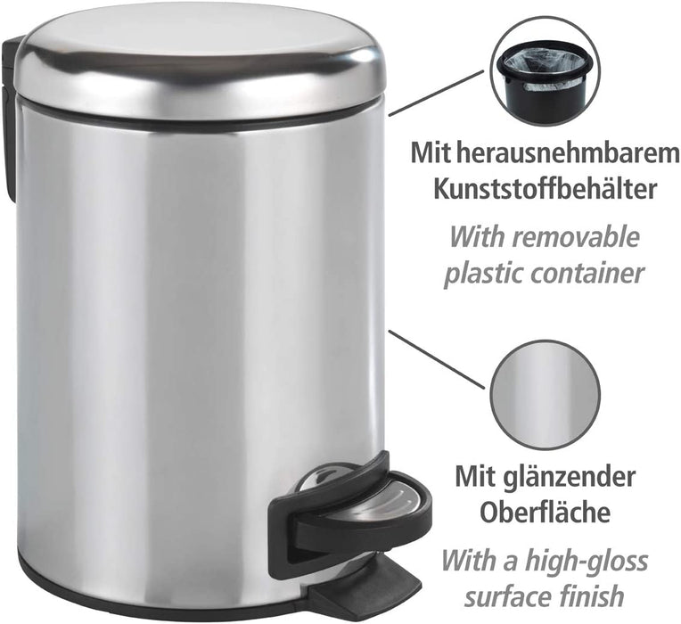 Kosmetik Treteimer Leman Edelstahl Glänzend 3 l - Kosmetikeimer mit Tretmechanismus Fassungsvermögen: 3 l, Edelstahl rostfrei, Glänzend