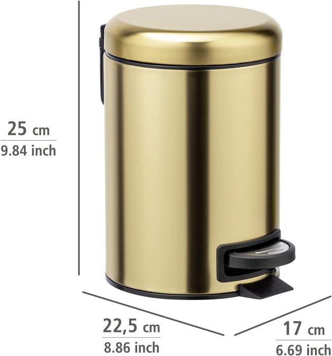 Kosmetik Treteimer Leman Gold matt 3 L - Kosmetikeimer, Mülleimer mit Anti-Fingerprint Fassungsvermögen 3 l, Edelstahl rostfrei, Gold
