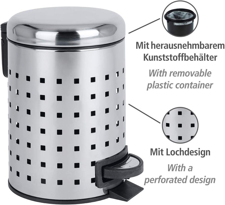 Kosmetik Treteimer Leman Lochdesign Edelstahl - Kosmetikeimer, Mülleimer mit Tretmechanismus Fassungsvermögen: 3 l, Edelstahl rostfrei, Glänzend