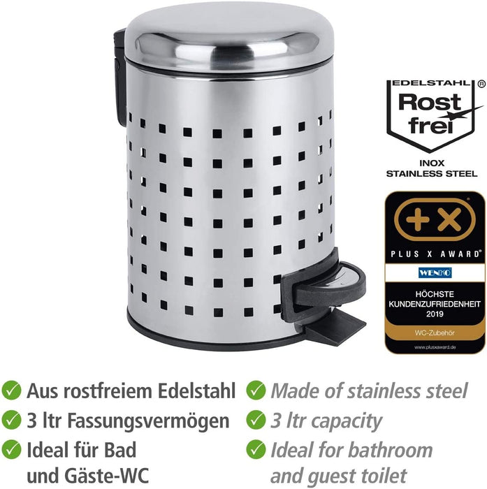 Kosmetik Treteimer Leman Lochdesign Edelstahl - Kosmetikeimer, Mülleimer mit Tretmechanismus Fassungsvermögen: 3 l, Edelstahl rostfrei, Glänzend