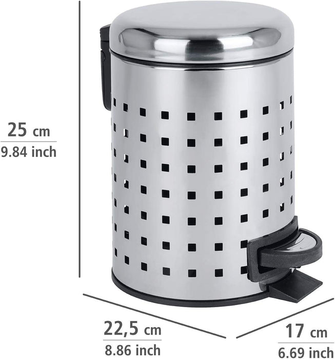 Kosmetik Treteimer Leman Lochdesign Edelstahl - Kosmetikeimer, Mülleimer mit Tretmechanismus Fassungsvermögen: 3 l, Edelstahl rostfrei, Glänzend