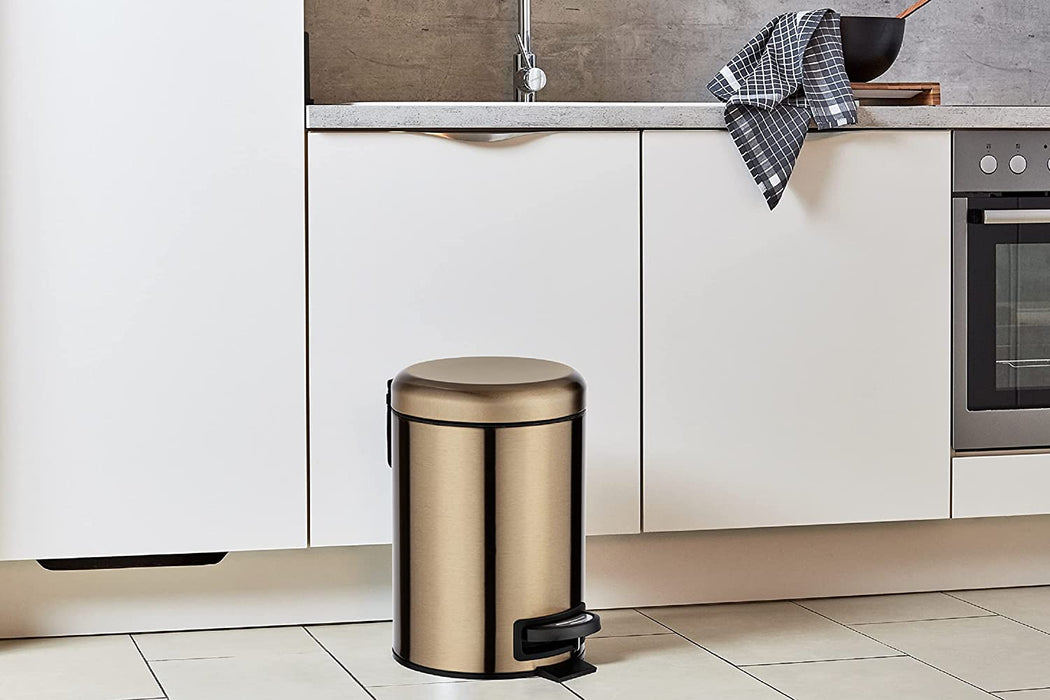 Kosmetik Treteimer Leman Metallic-Kupfer 3 L - Kosmetikeimer, Mülleimer mit Anti-Fingerprint Fassungsvermögen 3 l, Edelstahl rostfrei, Kupfer