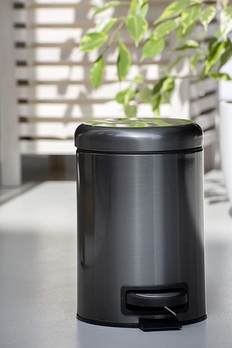 Kosmetik Treteimer Leman Metallic-Schwarz 3 L - Kosmetikeimer, Mülleimer mit Anti-Fingerprint Fassungsvermögen 3 l, Edelstahl rostfrei, Schwarz