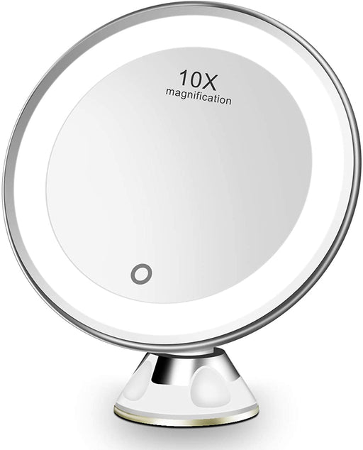 Kosmetikspiegel LED Beleuchtung mit 10fach Vergrößerungsspiegel, Dimmbar Schminkspiegel mit Starke Saugnapf , 360° Schwenkbar Spiegel mit Touch-Screen