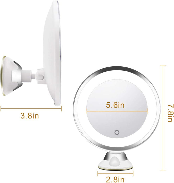 Kosmetikspiegel LED Beleuchtung mit 10fach Vergrößerungsspiegel, Dimmbar Schminkspiegel mit Starke Saugnapf , 360° Schwenkbar Spiegel mit Touch-Screen