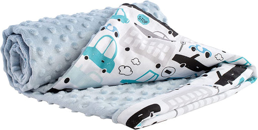 Krabbeldecke 100% Baumwolle 75x100cm doppelseitig multifunktional Minky Kuscheldecke für Kinderwagen weich flauschig (Cars mit hellblau Minky)