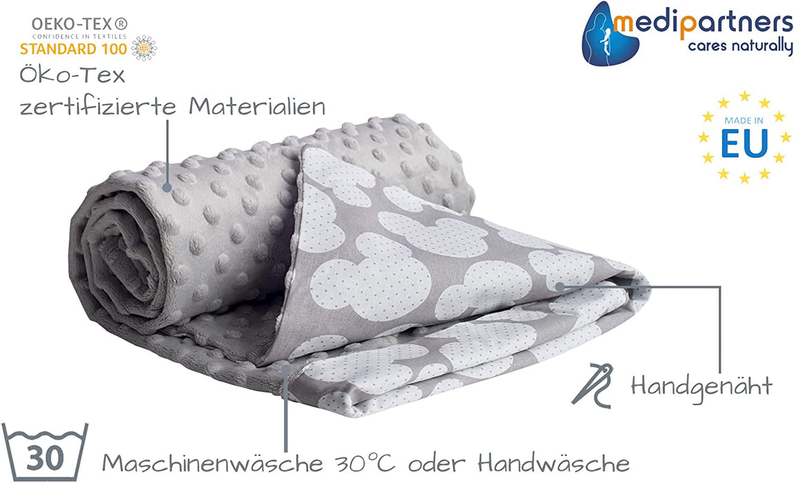 Krabbeldecke 100% Baumwolle 75x100cm doppelseitig multifunktional Minky Kuscheldecke für Kinderwagen weich flauschig (Miki mit grauen Minky)