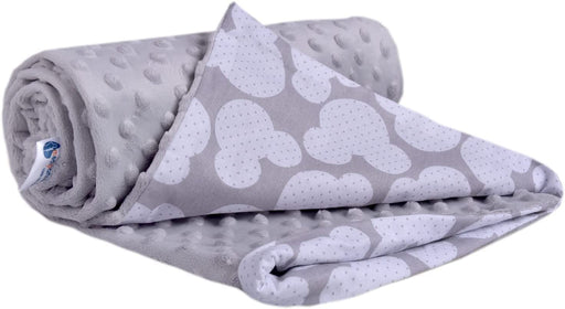 Krabbeldecke 100% Baumwolle 75x100cm doppelseitig multifunktional Minky Kuscheldecke für Kinderwagen weich flauschig (Miki mit grauen Minky)