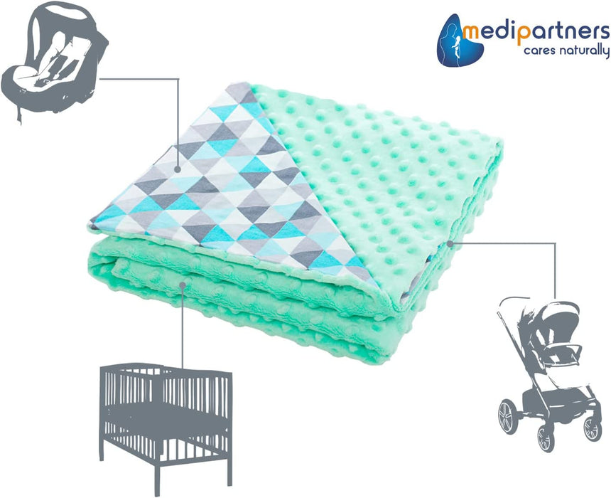 Krabbeldecke 100% Baumwolle 75x100cm doppelseitig multifunktional Minky Kuscheldecke für Kinderwagen weich flauschig 