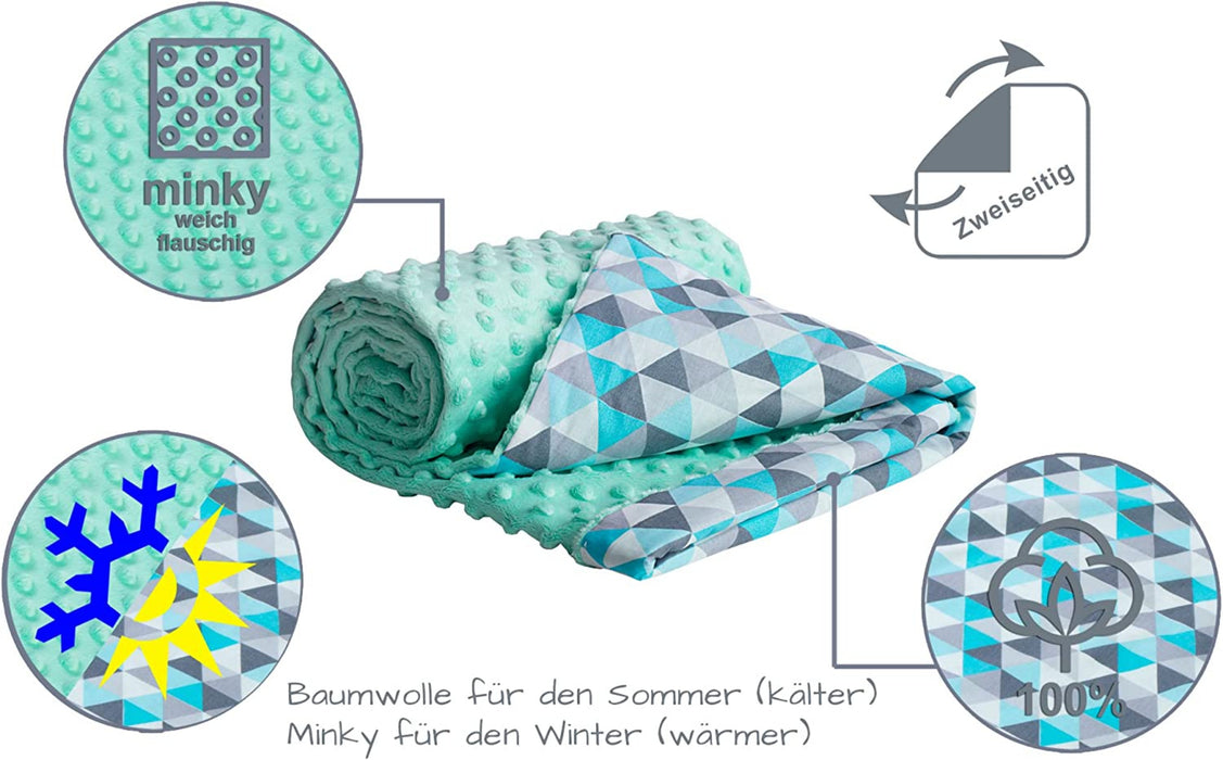 Krabbeldecke 100% Baumwolle 75x100cm doppelseitig multifunktional Minky Kuscheldecke für Kinderwagen weich flauschig 