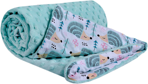 Krabbeldecke 100% Baumwolle 75x100cm doppelseitig multifunktional Minky Kuscheldecke für Kinderwagen weich flauschig (Minze Igel mit minzer Minky)