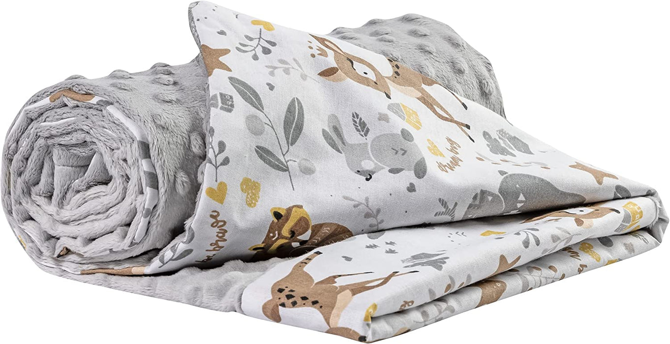 Krabbeldecke 100% Baumwolle 75x100cm doppelseitig multifunktional Minky Kuscheldecke für Kinderwagen weich flauschig (REH mit grauem Minky)