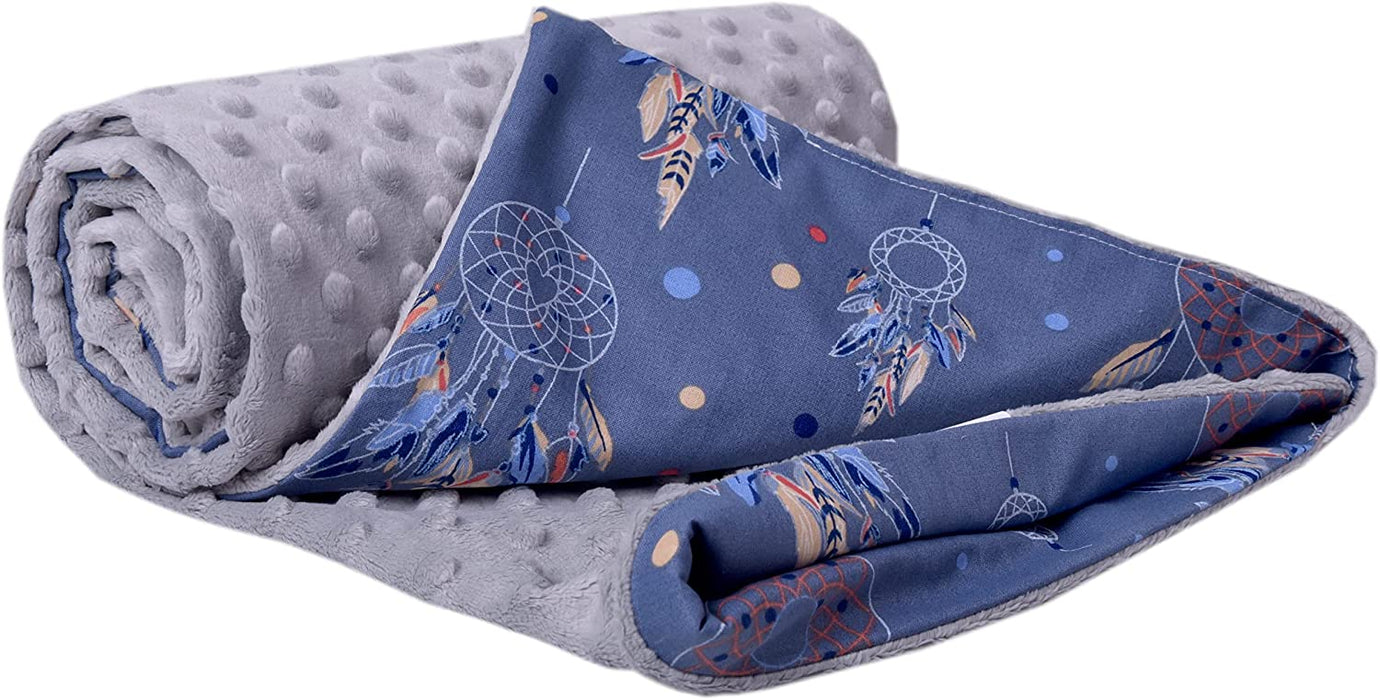 Krabbeldecke 100% Baumwolle 75x100cm doppelseitig multifunktional Minky Kuscheldecke für Kinderwagen weich flauschig (Traumfänger mit grauen Minky)