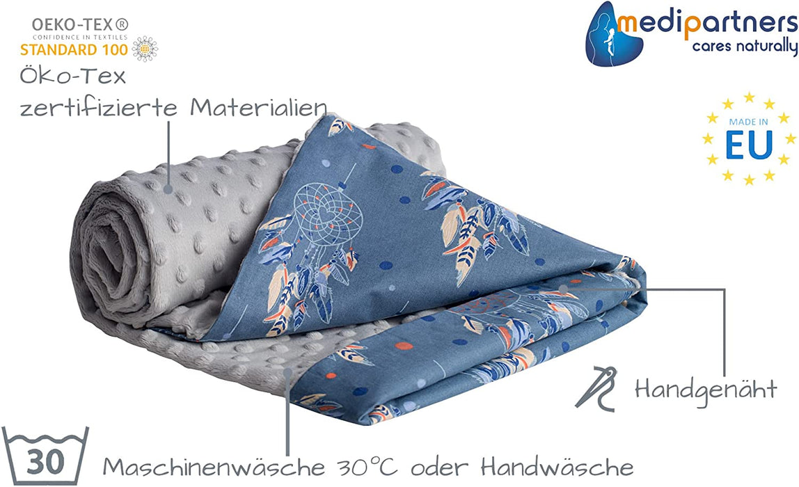 Krabbeldecke 100% Baumwolle 75x100cm doppelseitig multifunktional Minky Kuscheldecke für Kinderwagen weich flauschig (Traumfänger mit grauen Minky)