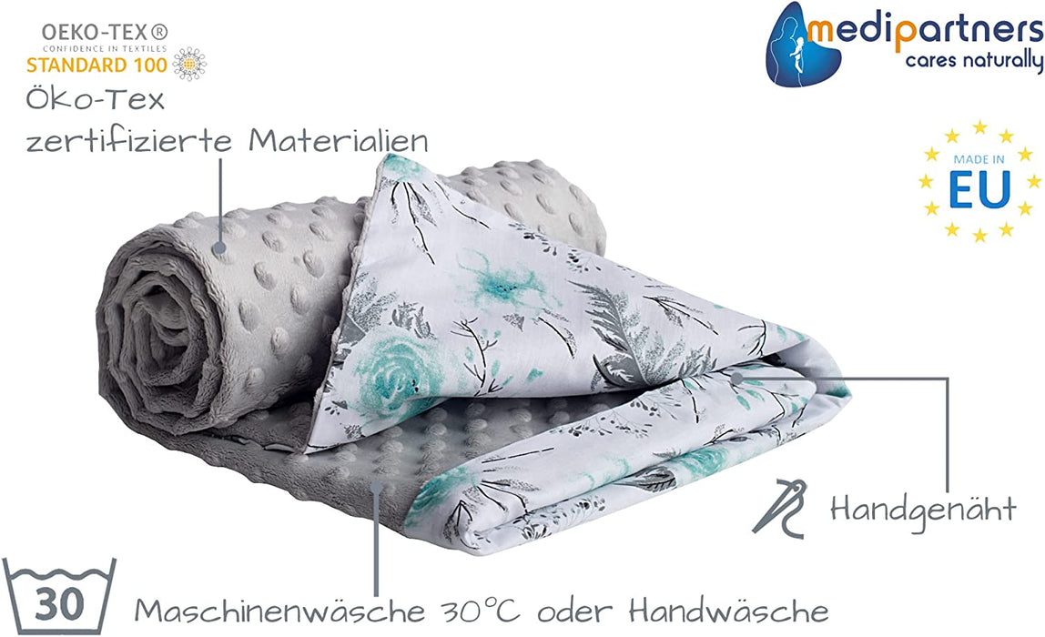 Krabbeldecke 100% Baumwolle 75x100cm doppelseitig multifunktional Minky Kuscheldecke für Kinderwagen weich flauschig (graue Blument mit grauen Minky)