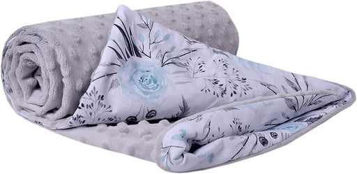 Krabbeldecke 100% Baumwolle 75x100cm doppelseitig multifunktional Minky Kuscheldecke für Kinderwagen weich flauschig (graue Blument mit grauen Minky)