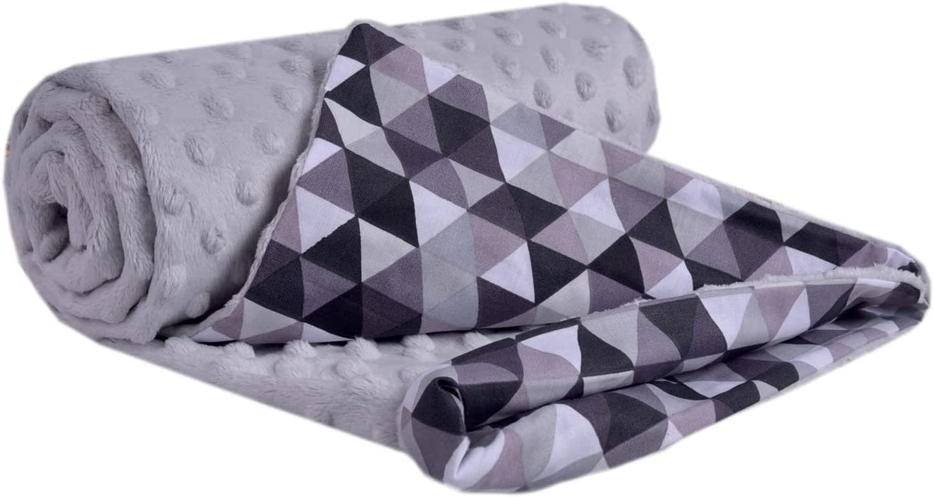 Krabbeldecke 100% Baumwolle 75x100cm doppelseitig multifunktional Minky Kuscheldecke für Kinderwagen weich flauschig (graue Dreiecke mit grauen)