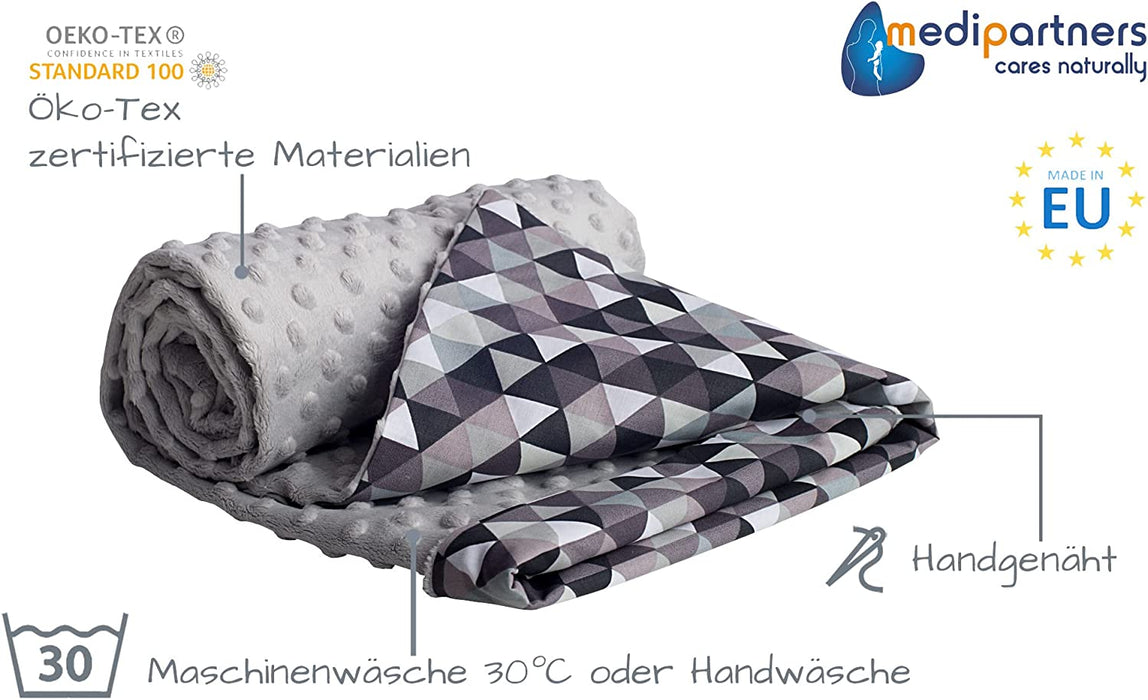 Krabbeldecke 100% Baumwolle 75x100cm doppelseitig multifunktional Minky Kuscheldecke für Kinderwagen weich flauschig (graue Dreiecke mit grauen)