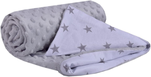 Krabbeldecke 100% Baumwolle 75x100cm doppelseitig multifunktional Minky Kuscheldecke für Kinderwagen weich flauschig (graue Sterne mit grauem Minky)